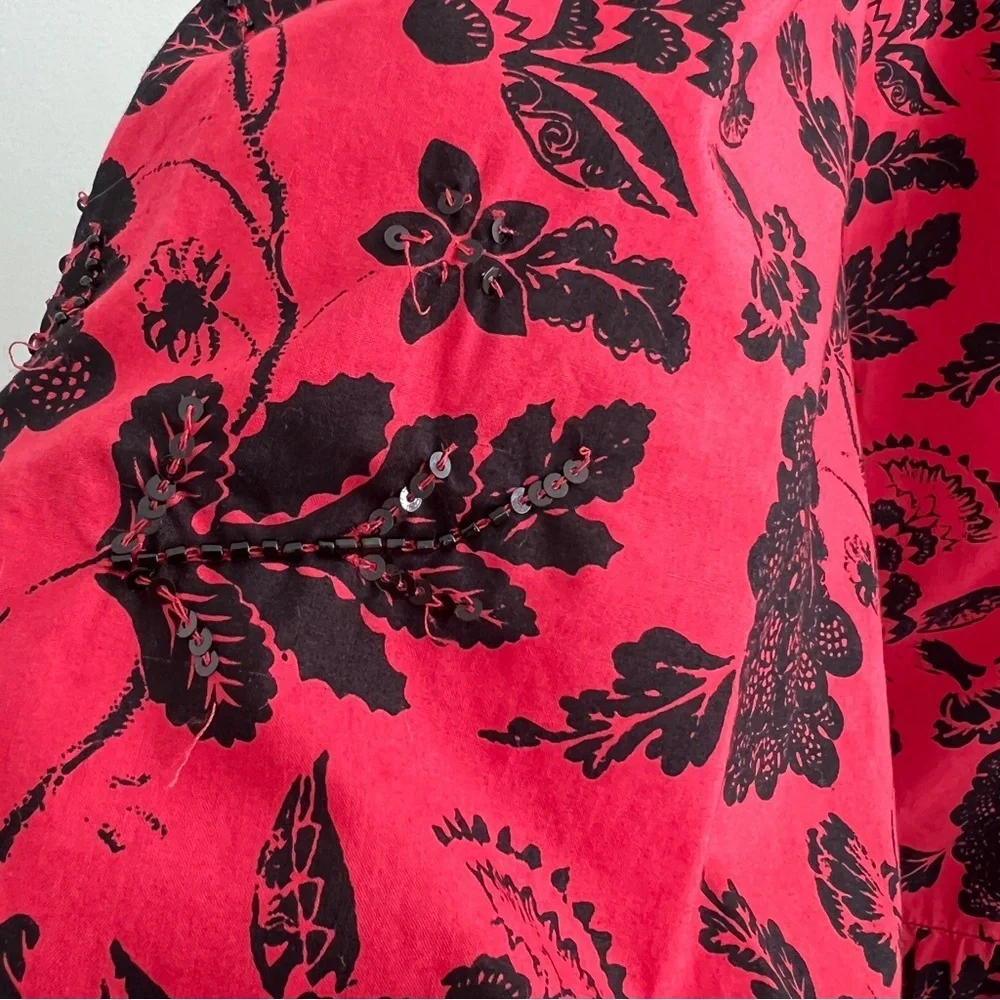 Zara Blogger Maxi Dress Red Floral Embroidered Beaded Sequins Balloon Sleeve NEW - Picture 3 of 12